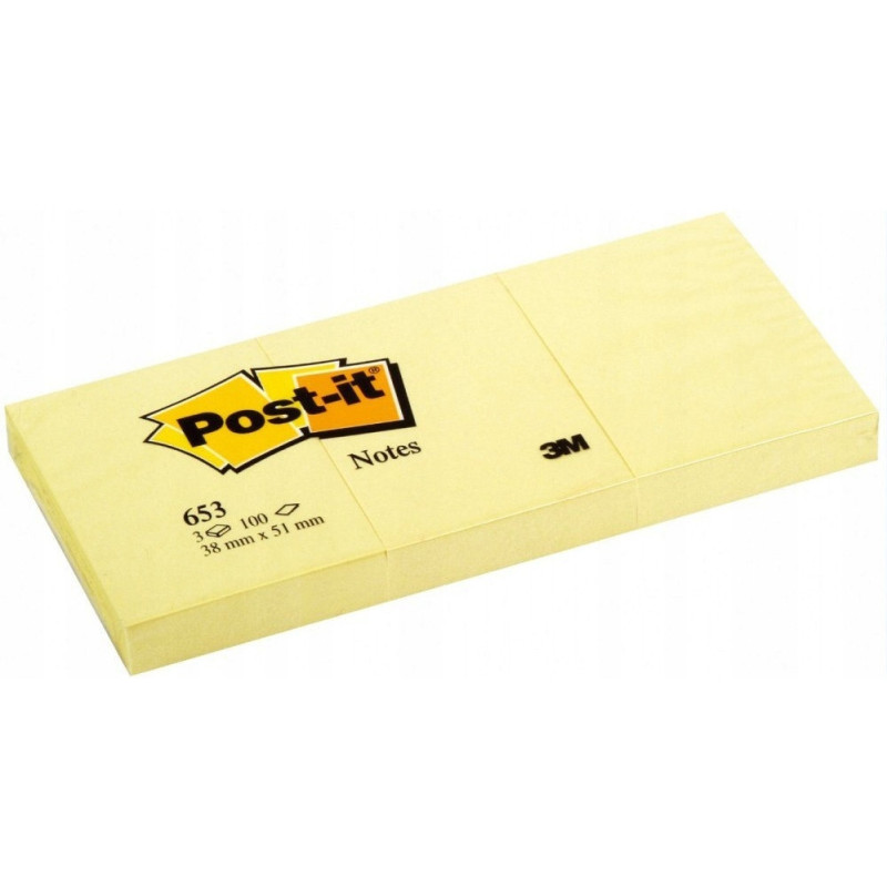 Bloczek samoprzylepny POST-IT 38x51mm 100kartek żółty (3szt) kartonik 4064035092 3M