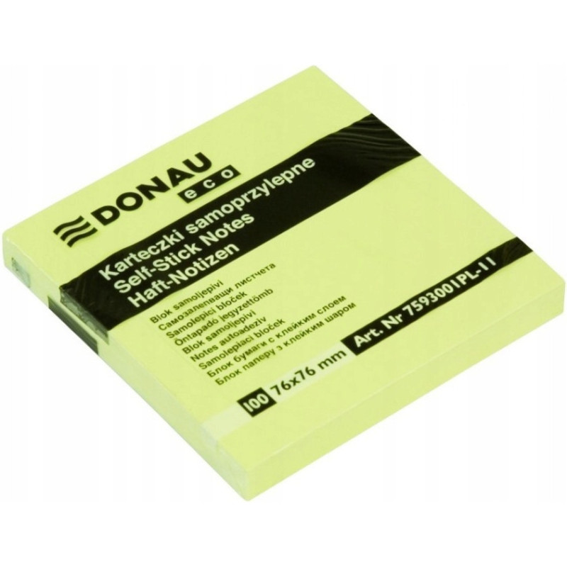 Bloczek samoprzylepny żółty ekologiczny 76x76mm ECO 100 kartek 7593001PL-11 DONAU