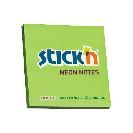 Bloczek STICK"N 76x76mm zielony neonowy 100k 21167 STICK"N