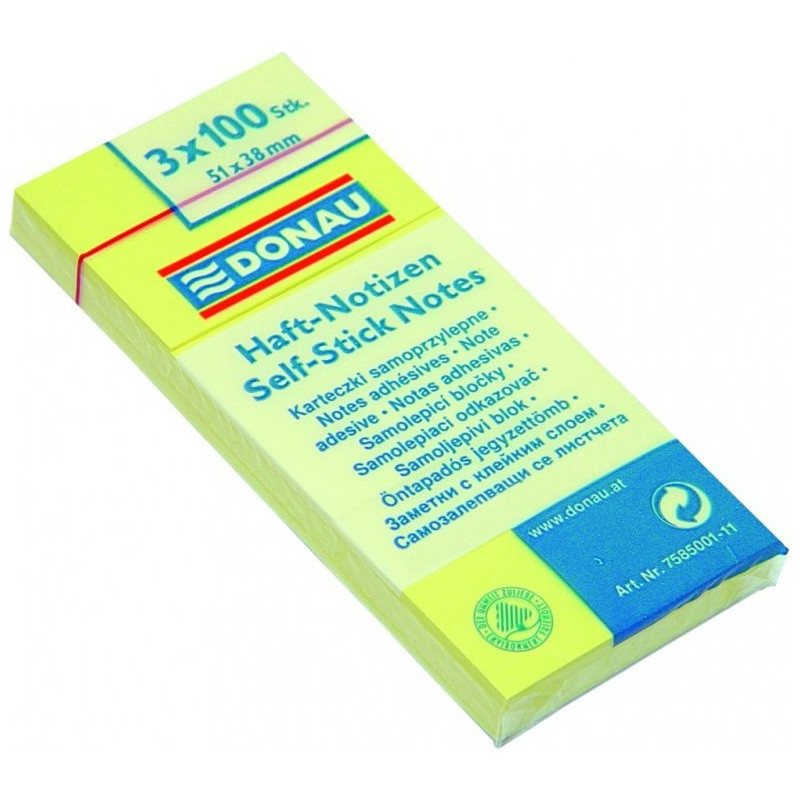 Bloczek samoprzylepny 51x38mm 100k żółty (3szt) DONAU 7585001-11