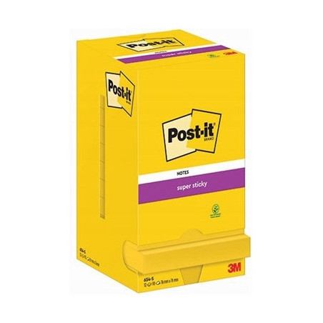 Bloczek samoprzylepny 76x76mm 90k żółty (12szt) SUPER STICKY POST-IT 654-S 3M