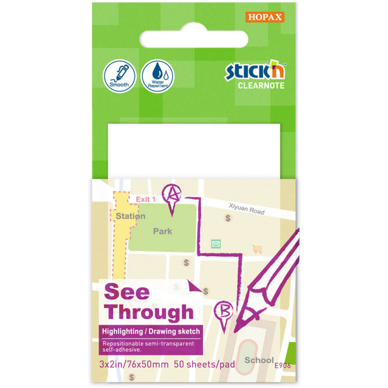 Przezroczysty notes samoprzylepny STICK`N 51x76mm 50k. 21708