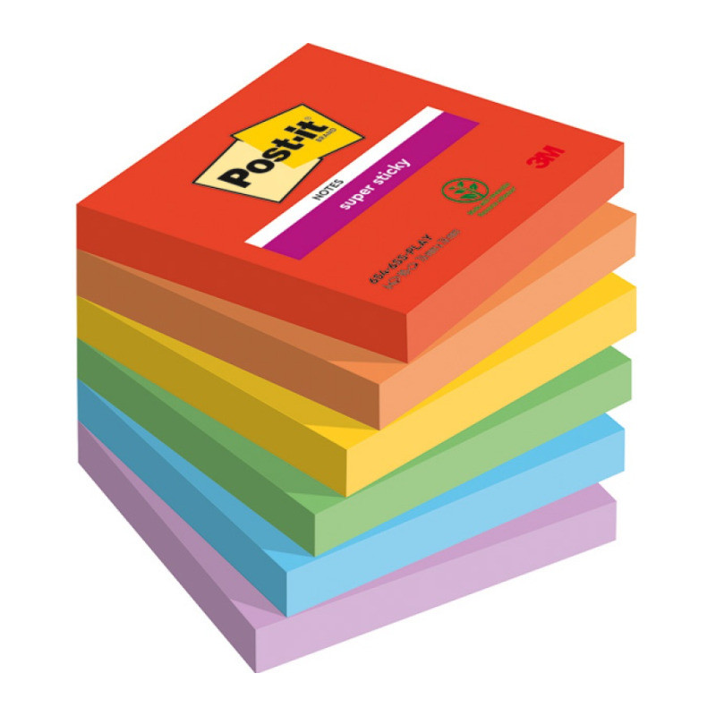 Bloczek samoprzylepny 76x76mm 90k mix kolorów (6szt) POST-IT Super Sticky PLAYFUL