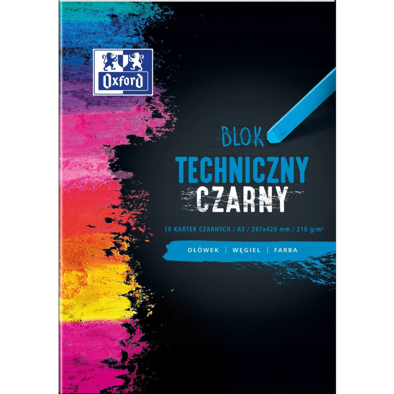 Blok techniczny szkolny A3 czarne kartki 10 kartek 210g 400093235 OXFORD