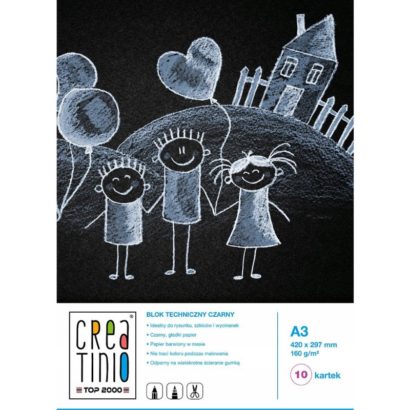 Blok techniczny szkolny A3 czarne kartki 10 kartek 160g 400079854 CREATINIO