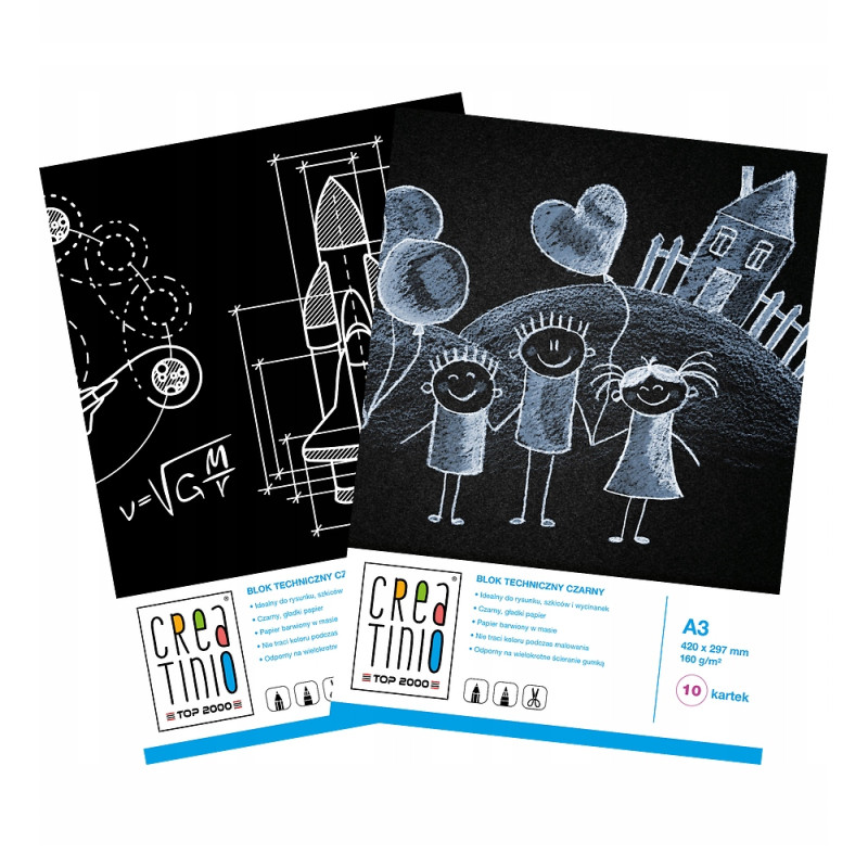 Blok techniczny szkolny A3 czarne kartki 10 kartek 160g 400079854 CREATINIO
