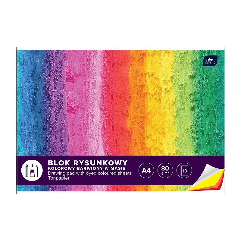 Blok rysunkowy A4 10 kartek kolorowy barwiony w masie INTERDRUK
