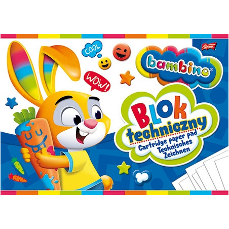 Blok techniczny szkolny A4 biały 10 kartek 190g BAMBINO
