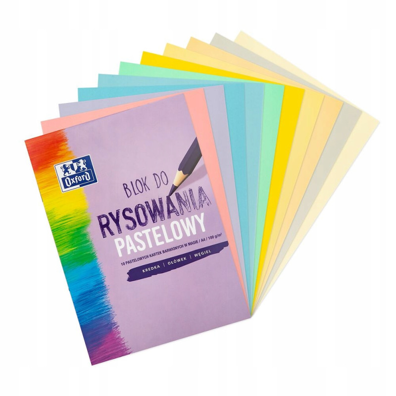 Blok rysunkowy szkolny A4 pastelowy 10 kartek 100g 400166081 OXFORD