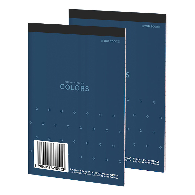 Blok notatnikowy w kratkę A7 notatnik 100 kartek klejony COLORS 400169236 TOP 2000