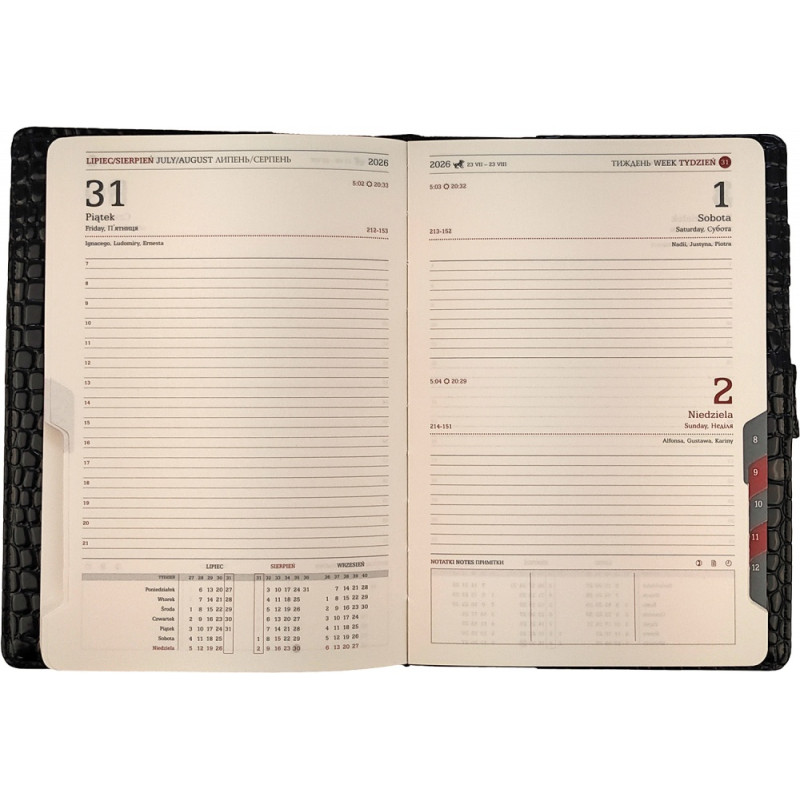 Kalendarz A5 dzienny z zapięciem 2026 krokodyl granatowy 0405-0907-02 Panta Plast