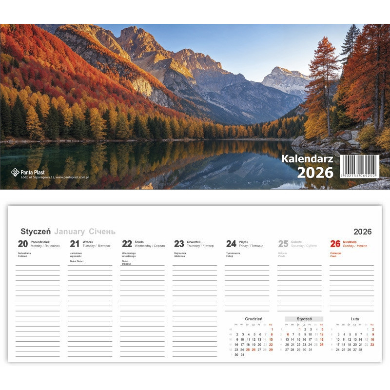 Kalendarz biurkowy poziomy 2026 0405-0902-99 Panta Plast