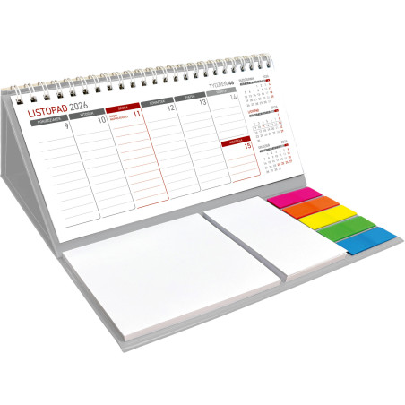 Kalendarz z notesem tygodniowy spiralowy szary 2026 KB044B Wokół Nas