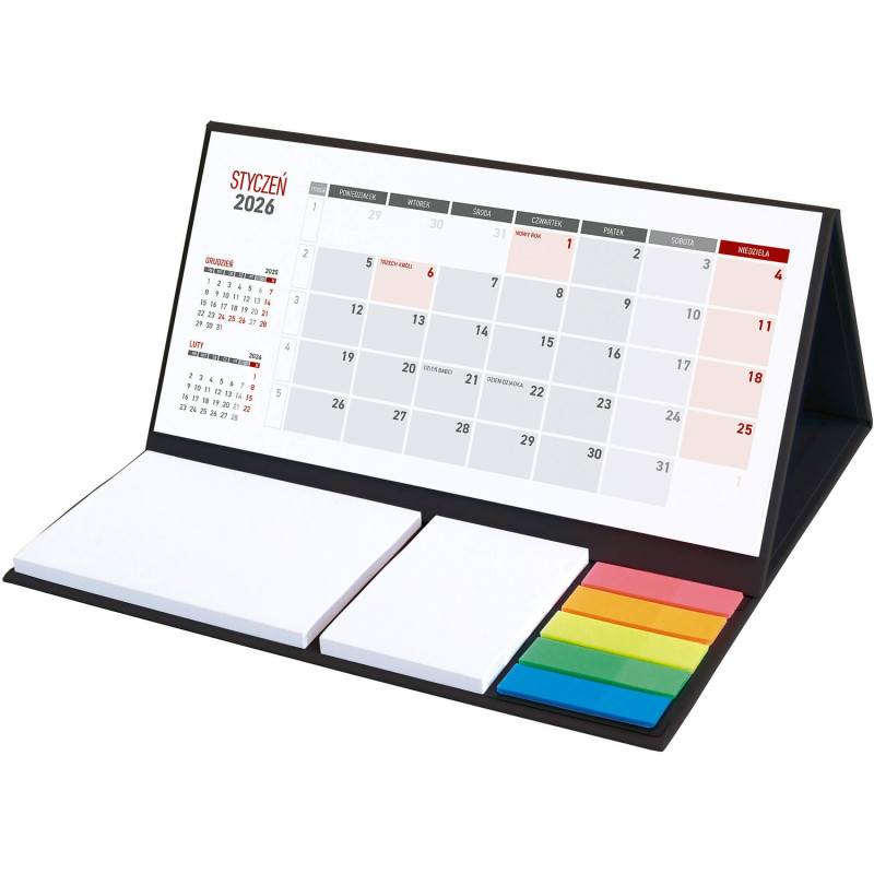 Kalendarz z notesem miesięczny czarny 2026 KB064B Wokół Nas