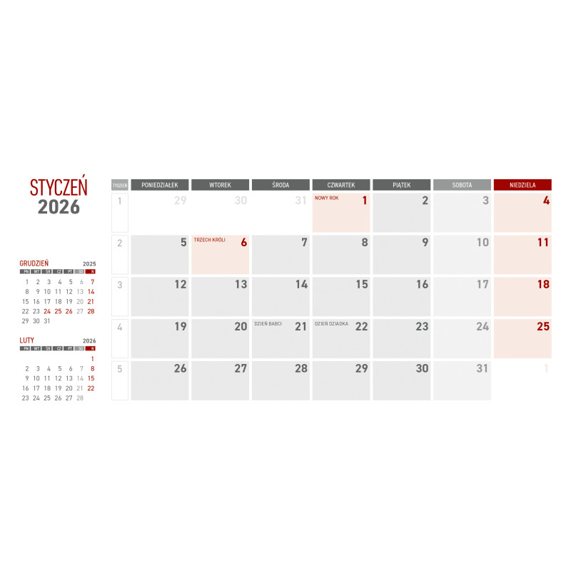 Kalendarz z notesem miesięczny czarny 2026 KB064B Wokół Nas