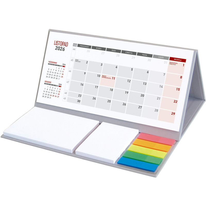Kalendarz z notesem miesięczny szary 2026 KB064B Wokół Nas
