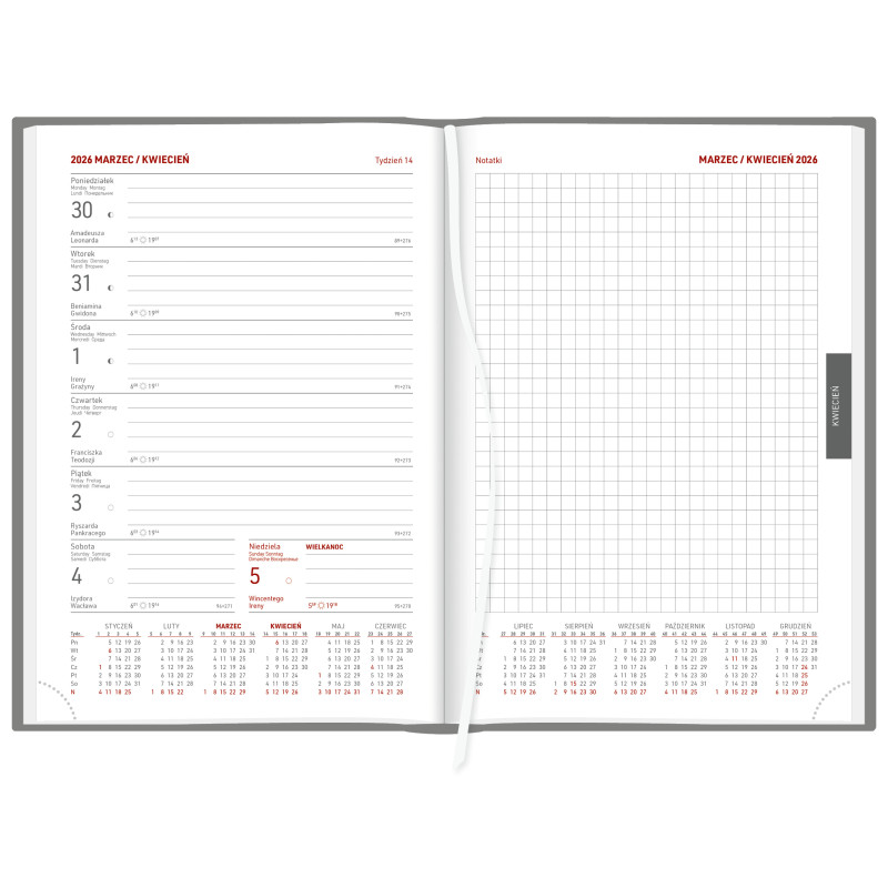 Kalendarz A5 Aluminium STANDARD tygodniowy z notesem p.biały 237 A5TNB czarny Wokół Nas