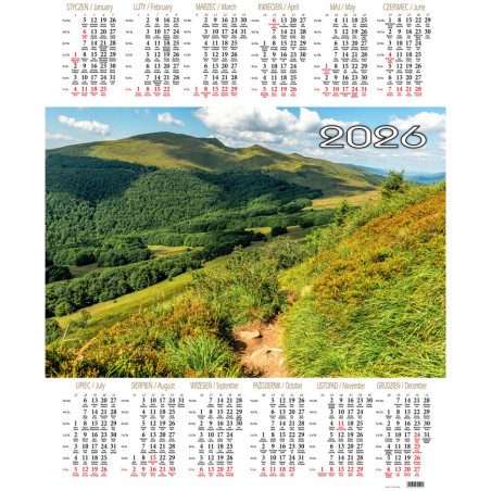 Kalendarz jednoplanszowy P4 BIESZCZADY BESKIDY