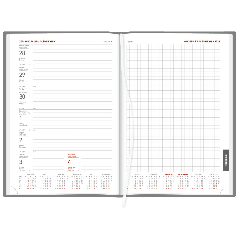 Kalendarz A4 Aluminium STANDARD tygodniowy z notesem p.biały 237 A4TNB granatowy Wokół Nas