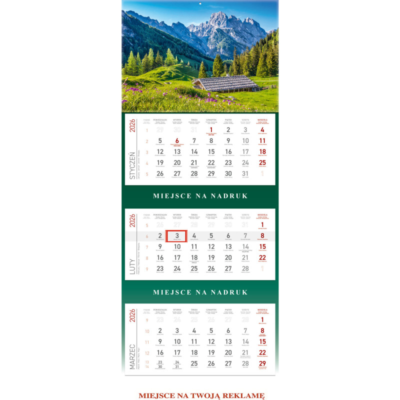Kalendarz trójdzielny GÓRY KS055B WOKÓŁ NAS