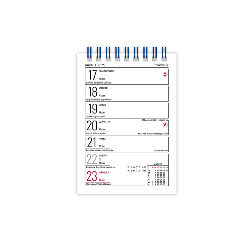 Kalendarz biurowy MINI ZODIAK H7 stojący pionowy 85x120mm 2026 TELEGRAPH