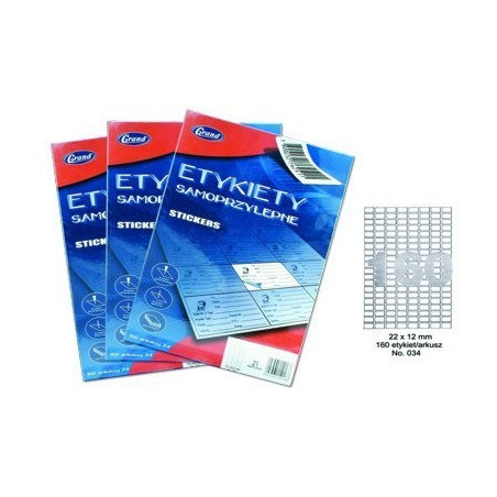 Etykiety samoprzylepne 034 22x12mm 160etykiet (100ark.) 150-1061 GRAND