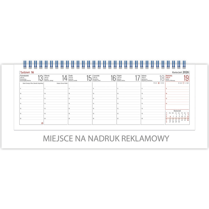 Kalendarz biurowy VOYAGER (H4b) - biały 268x97mm 2026 TELEGRAPH