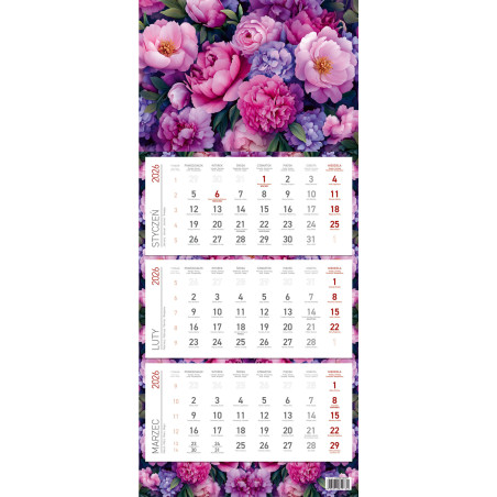 Kalendarz trójdzielny ekonomiczny KWIATY 2026 KS045B Wokół Nas