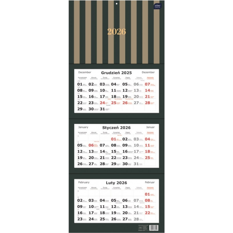 Kalendarz trójdzielny 2026 82,5x34cm Paski INTERDRUK