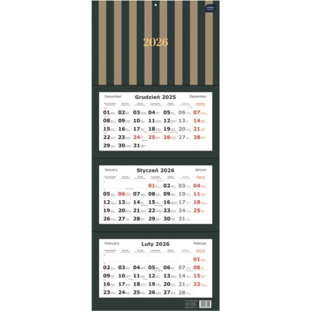 Kalendarz trójdzielny 2026 82,5x34cm Paski INTERDRUK