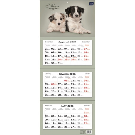 Kalendarz trójdzielny 2026 82,5x34cm Psy INTERDRUK