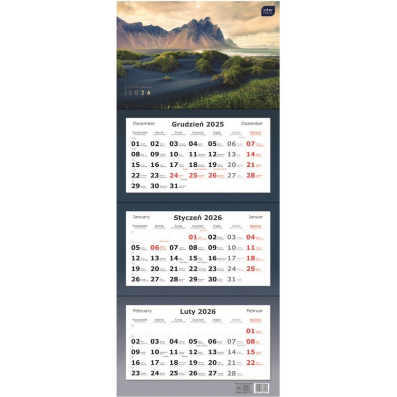 Kalendarz trójdzielny 2026 82,5x34cm Widoki INTERDRUK