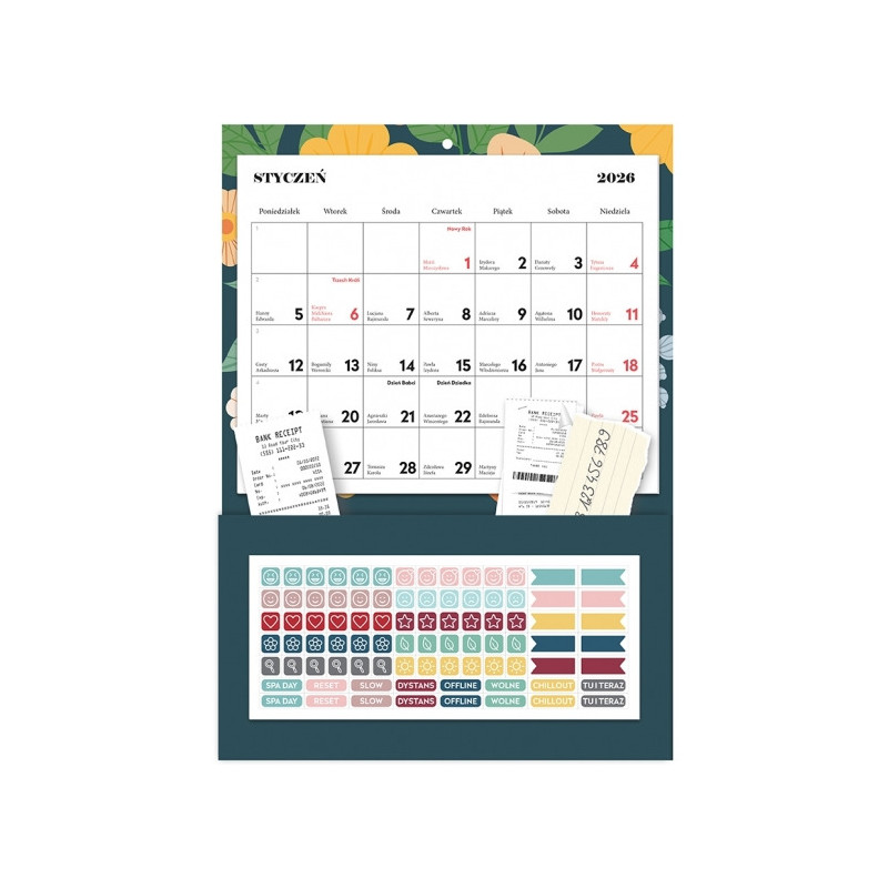 Kalendarz ścienny z kieszonką i naklejkami 22x31cm green INTERDRUK