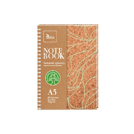 Kołonotatnik A5 80k kratka oprawa korkowa 70g. KB050-KA5 TETIS