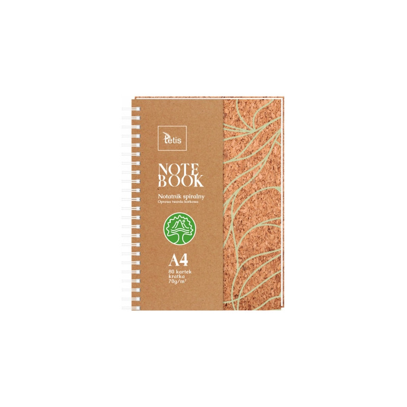 Kołonotatnik A4 80k kratka oprawa korkowa 70g. KB050-KA4 TETIS