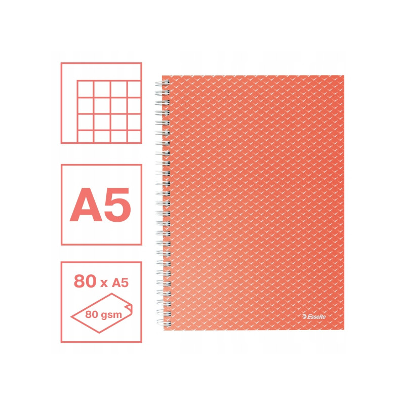 Kołonotatnik Colour`Breeze A5 w kratkę koralowy 628468 ESSELTE
