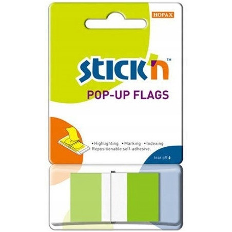Zakładki indeksujące 45x25mm w podajniku zielone 50szt STICK"N 26023
