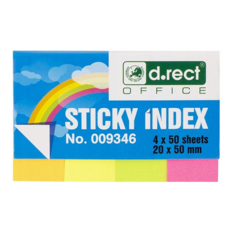 Zakładki indeksujące papierowe D.RECT 20x50mm 4 kolory x50szt. 009346