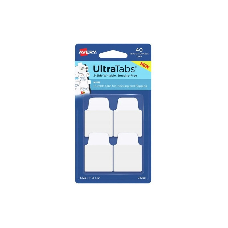 Zakładki indeksujące samoprzylepne 25,4x38,1mm przezroczyste z białą zakładką Ultra Tabs 74788 AVERY ZWECKFORM