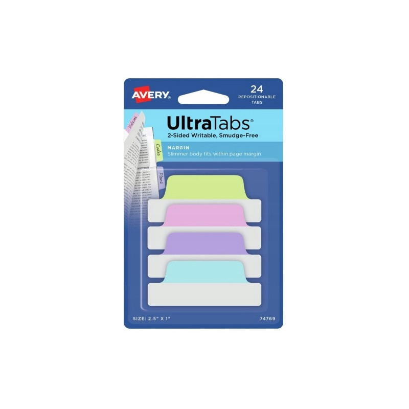 Zakładki indeksujące samoprzylepne 63,5x25,4mm przezroczyste z pastelową zakładką Ultra Tabs 74769 AVERY ZWECKFORM