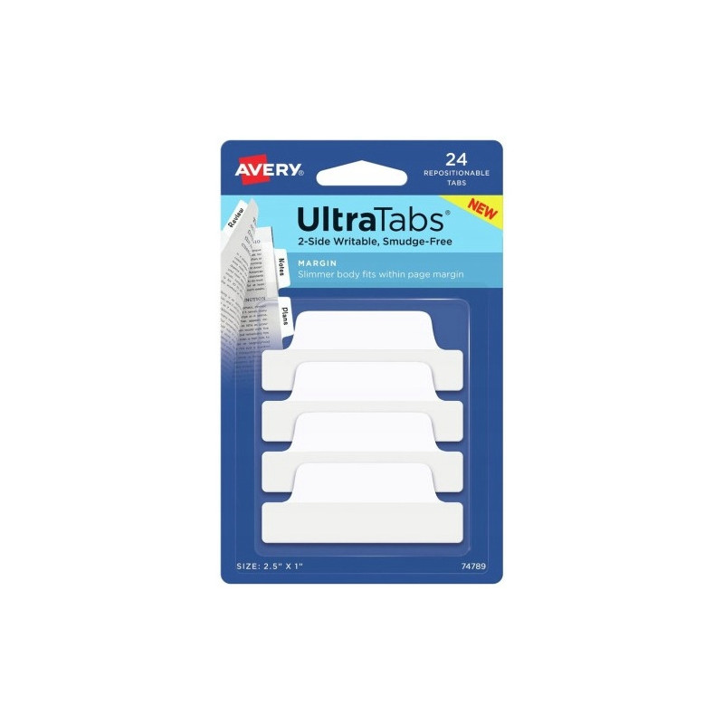 Zakładki indeksujące samoprzylepne 63,5x25,4mm przezroczyste z białą zakładką Ultra Tabs 74789 AVERY ZWECKFORM