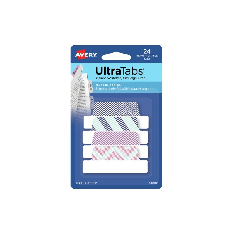 Zakładki indeksujące samoprzylepne 63,5x25,4mm kolorowe z wzorem Ultra Tabs 74897 AVERY ZWECKFORM