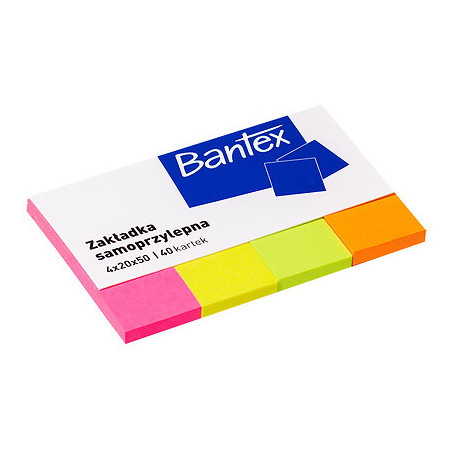 Zakładki indeksująca samoprzylepne 20x50mm Zestaw 4 kolory x 40 szt. neonowe 400086402 BANTEX