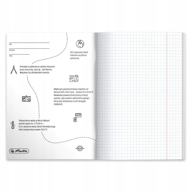 Zeszyt szkolny przedmiotowy A5 60 kartek w kratkę 70g GEOGRAFIA 9577354 HERLITZ