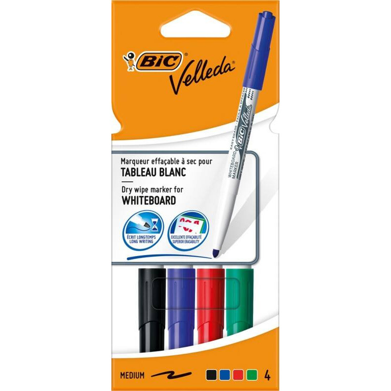 Marker VELLEDA 1741 suchościeralny mix kol. 4szt. okrągła końcówka 503842 BIC