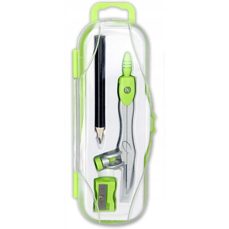 Cyrkiel szkolny z ołówkiem + temperówka w etui PC-102 zielony TT7638 PENMATE