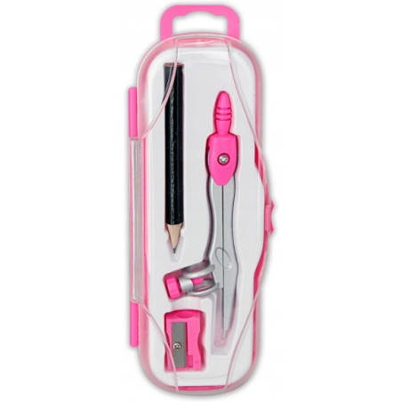 Cyrkiel szkolny z ołówkiem + temperówka w etui PC-102 różowy TT7635 PENMATE