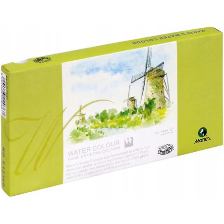Farby akwarelowe 12 kolorów 12ml. E1336 MARIES 170- 1908