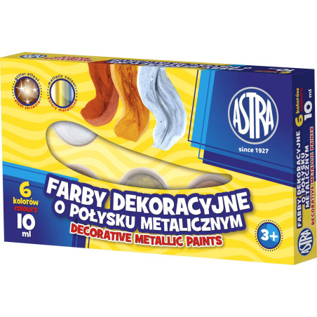 Farby metaliczne dekoracyjne zestaw 6 kolorów 10ml 83411900 ASTRA