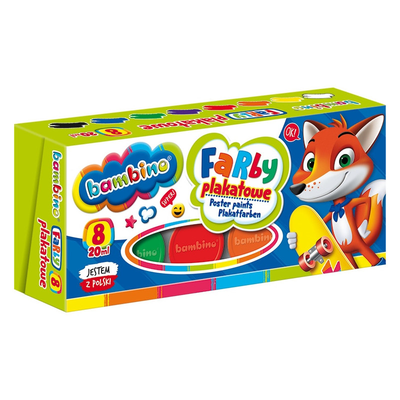 Farby plakatowe dla dzieci Zestaw 8 kolorów x 20ml BAMBINO St.Majewski